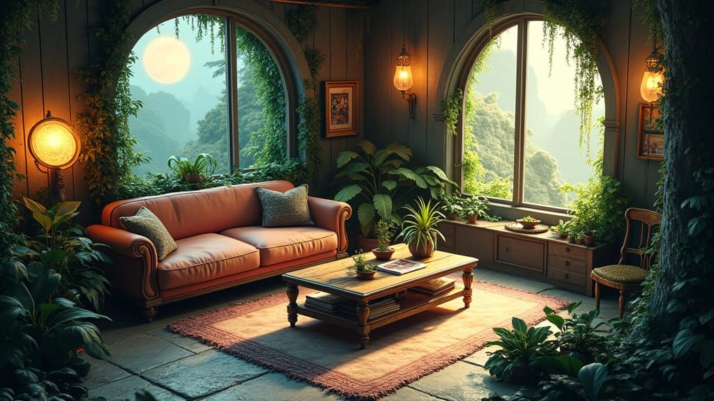 Cozy Monster House Living Room in 3D Isometric Style