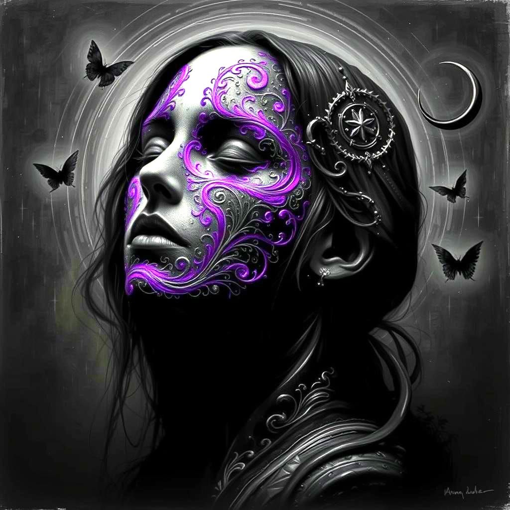 Gothic Female Portrait with Silver Embellishments