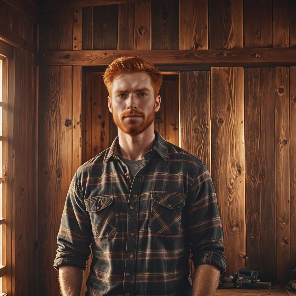 Handsome Redhead in Flannel Shirt, Photorealistic