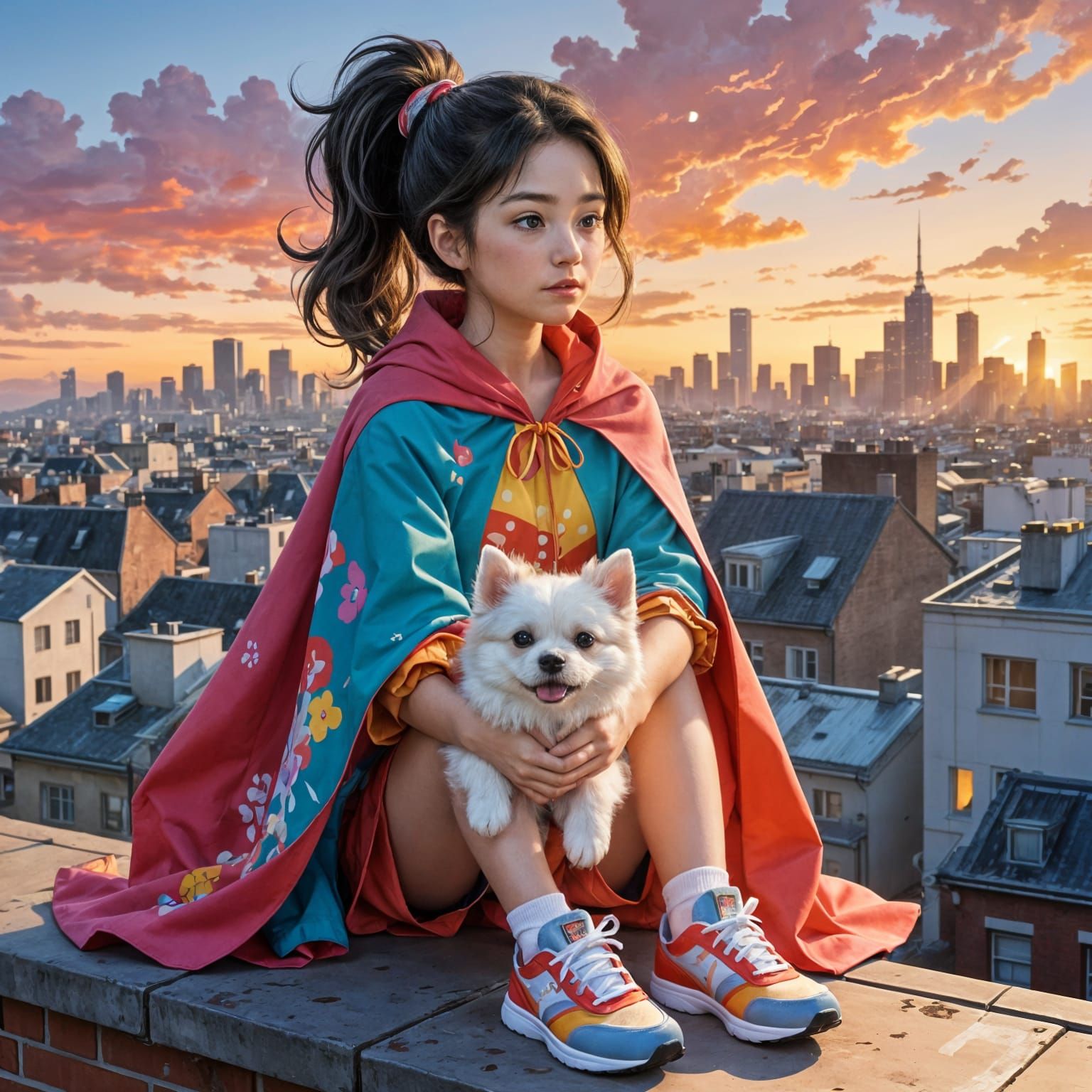 Young Girl Empowered by City Night, Comic Style