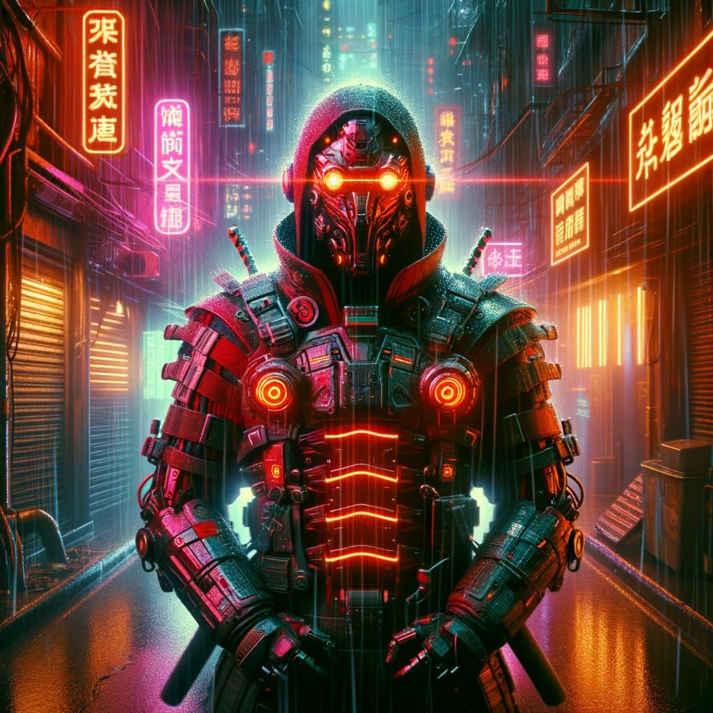Cyber Samurai in Neon Storm