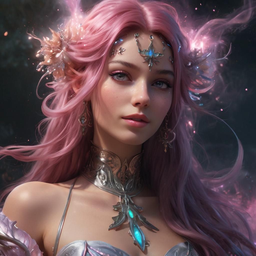 Smoky Goddess Portrait with Bioluminescent Glow