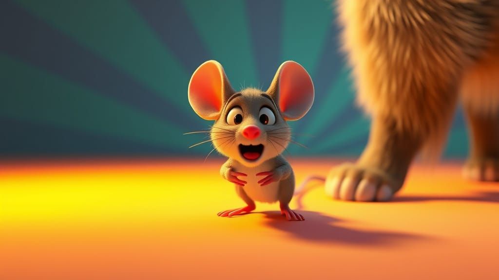 Frightened Mouse Hiding From Cat: 3D Digital Art