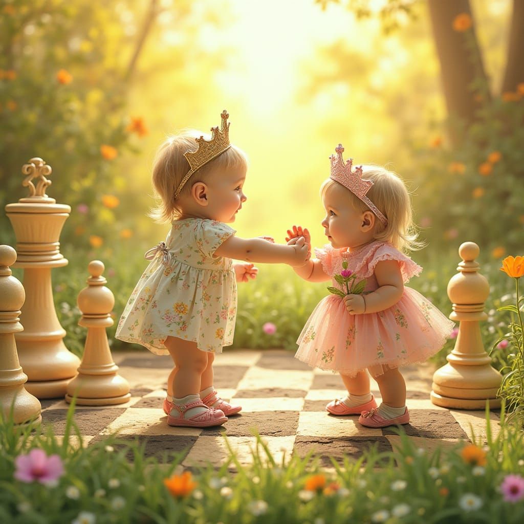Whimsical Chess Scene with Toddlers as Pieces