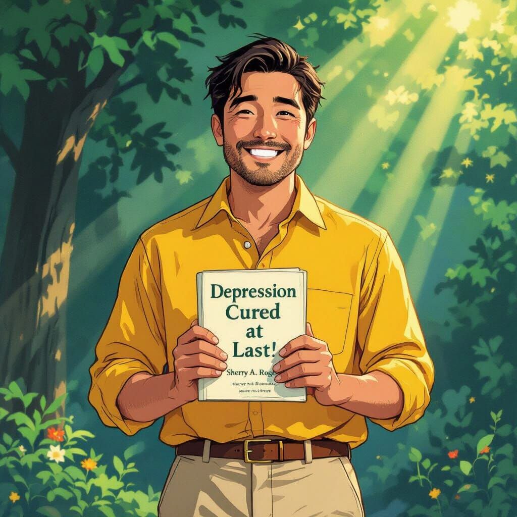 Joyful Man Holds Book of Hope in Vibrant Style