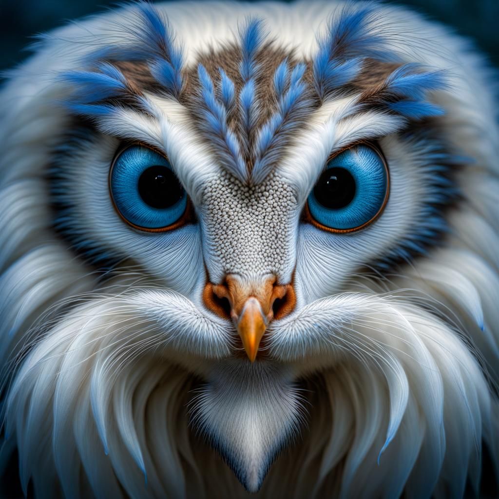 Fluffy White and Blue Creature in HDR