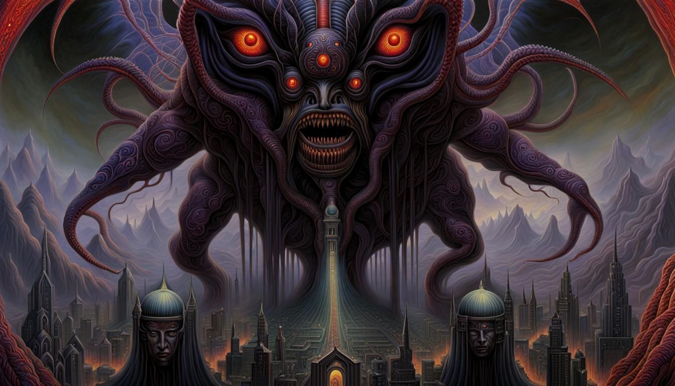 Nightmarish Creatures in Arcane Horror Landscape