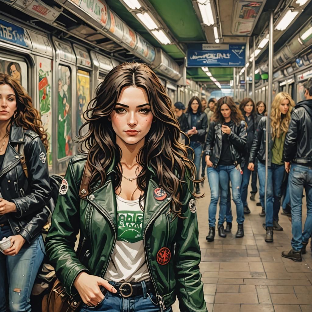 Anarchist Brunette in Paris Subway, Manara Comic Style