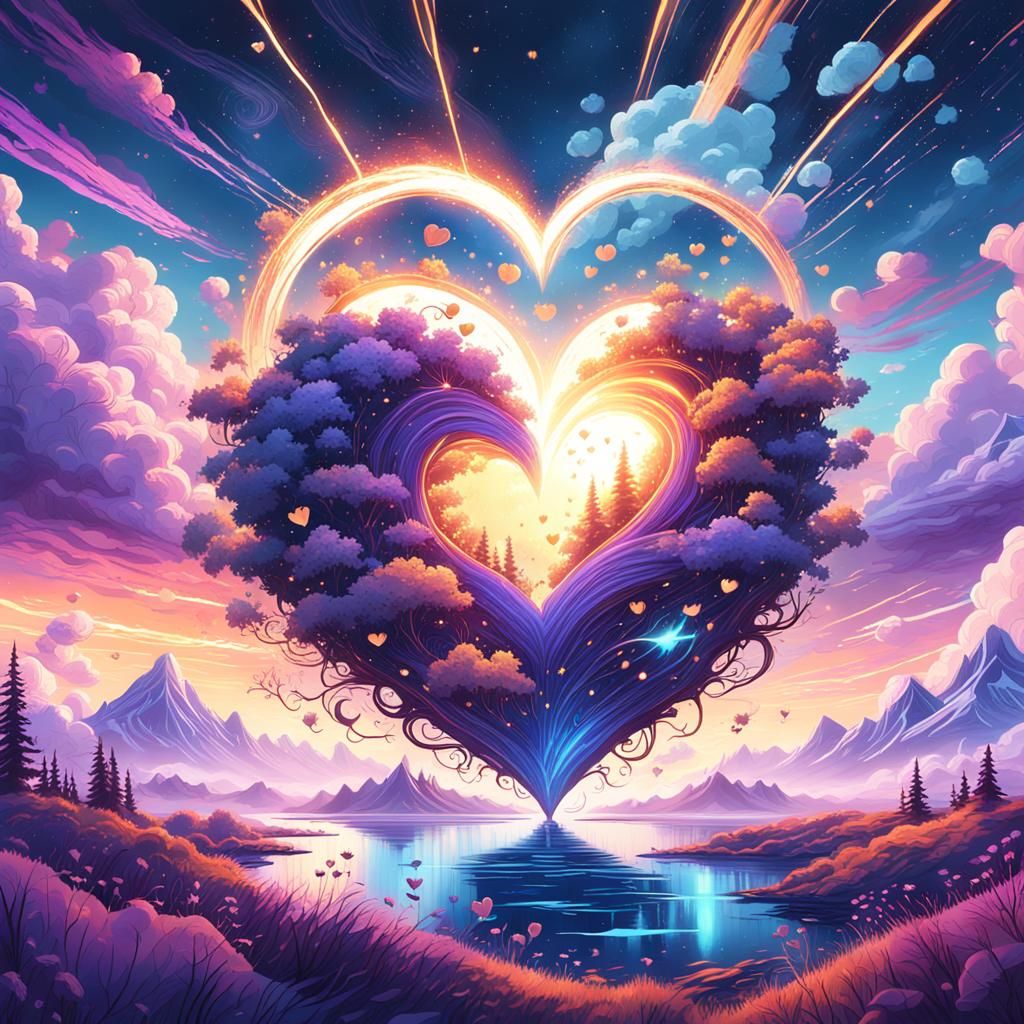 Glowing Heart in Dreamy Sky: Matte Painting