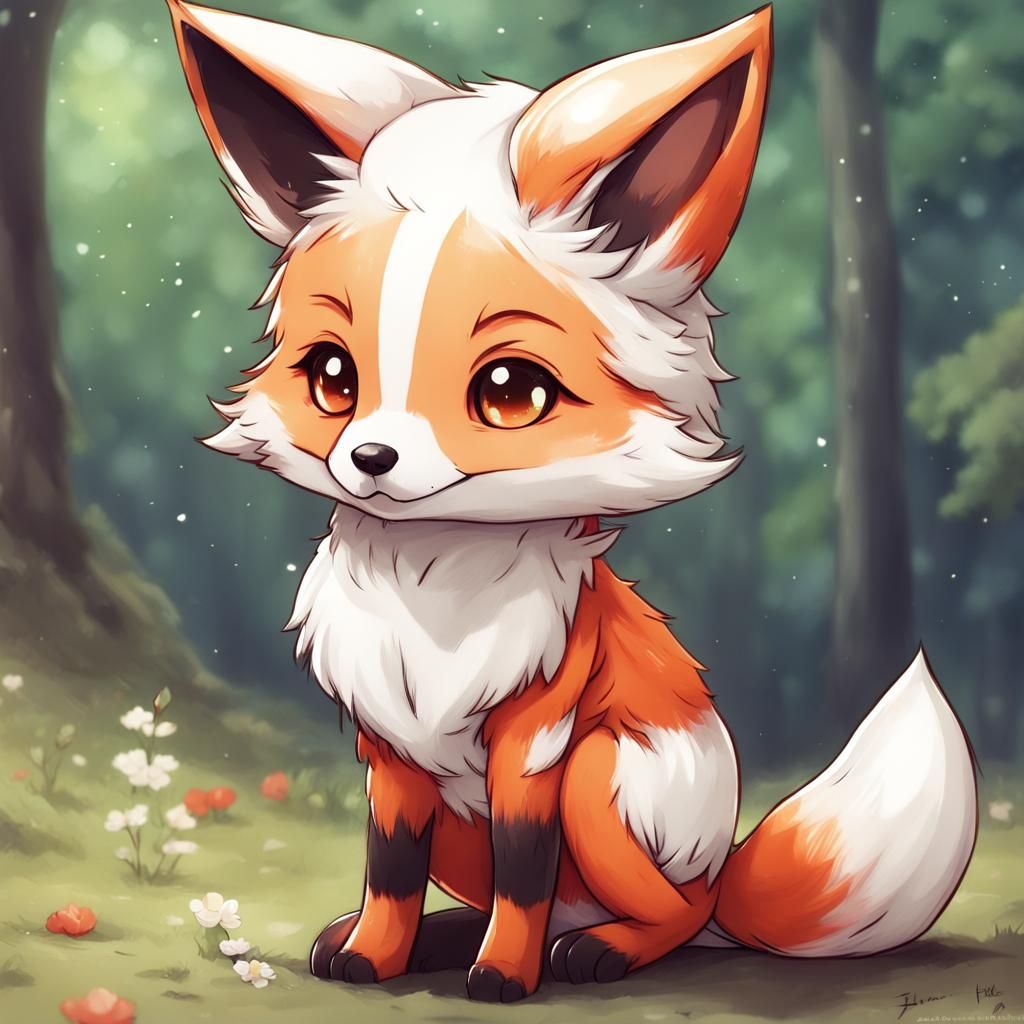 Cute Chibi Fox in Anime Style