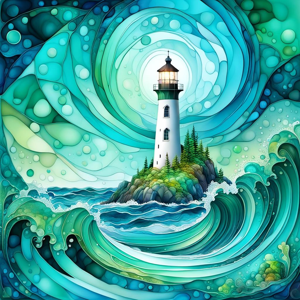 LIGHTHOUSE IN BLUE & GREEN #9