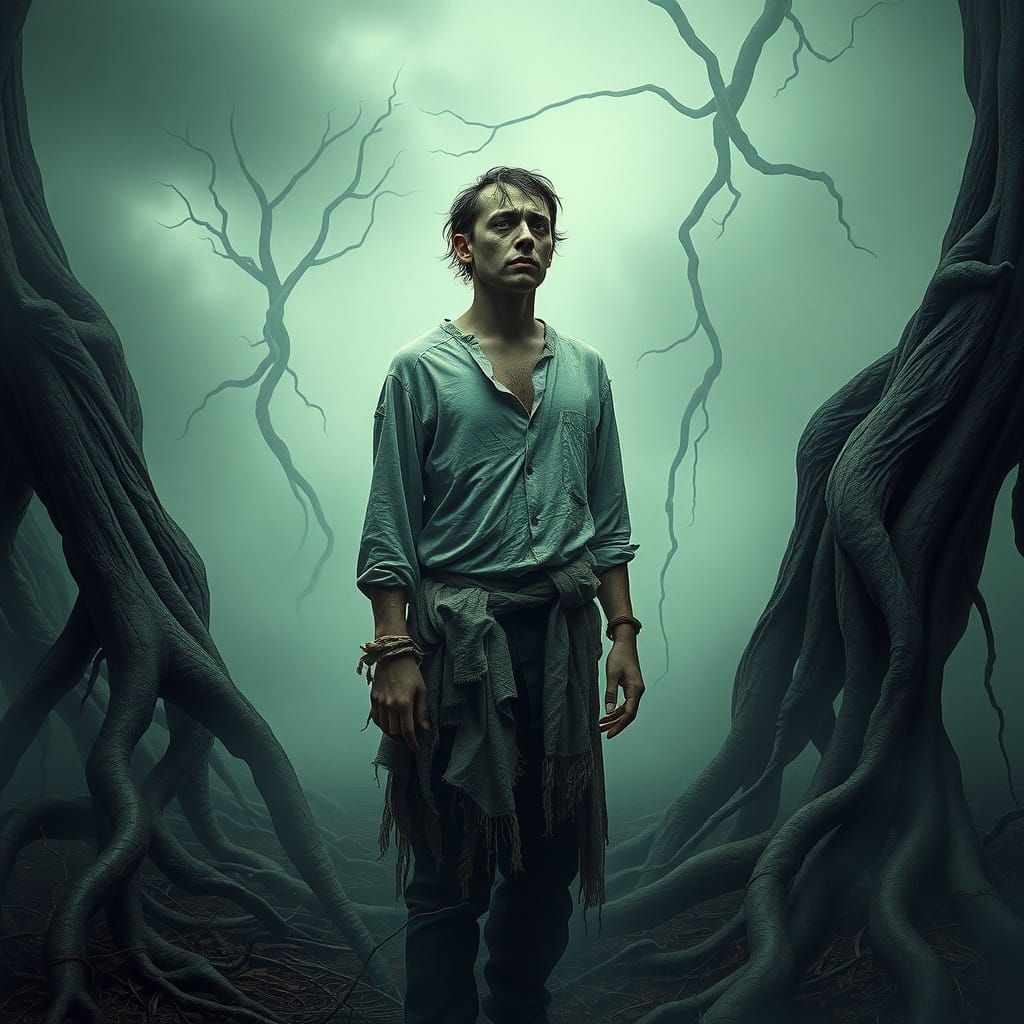 Surreal Dreamscape Person in Dark Mystical Style