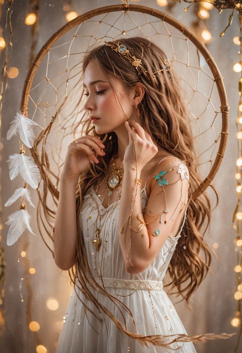 Dreamy Fairy Portrait with Dream Catcher in Studio Lighting