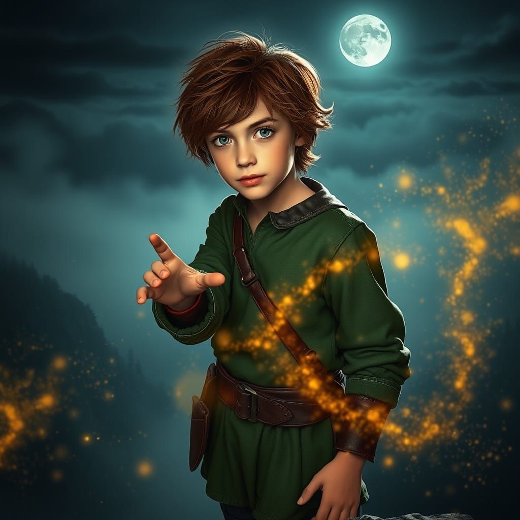 Boy on Misty Cliff in Magical Realism Style
