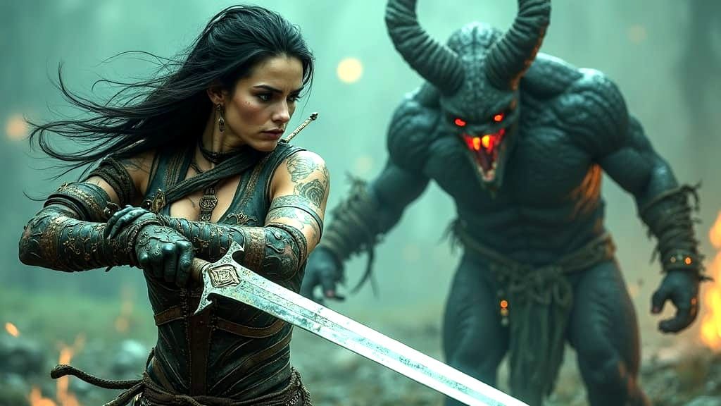 Cyberpunk Warrior Goddess Wields Greatsword Against Dark For...