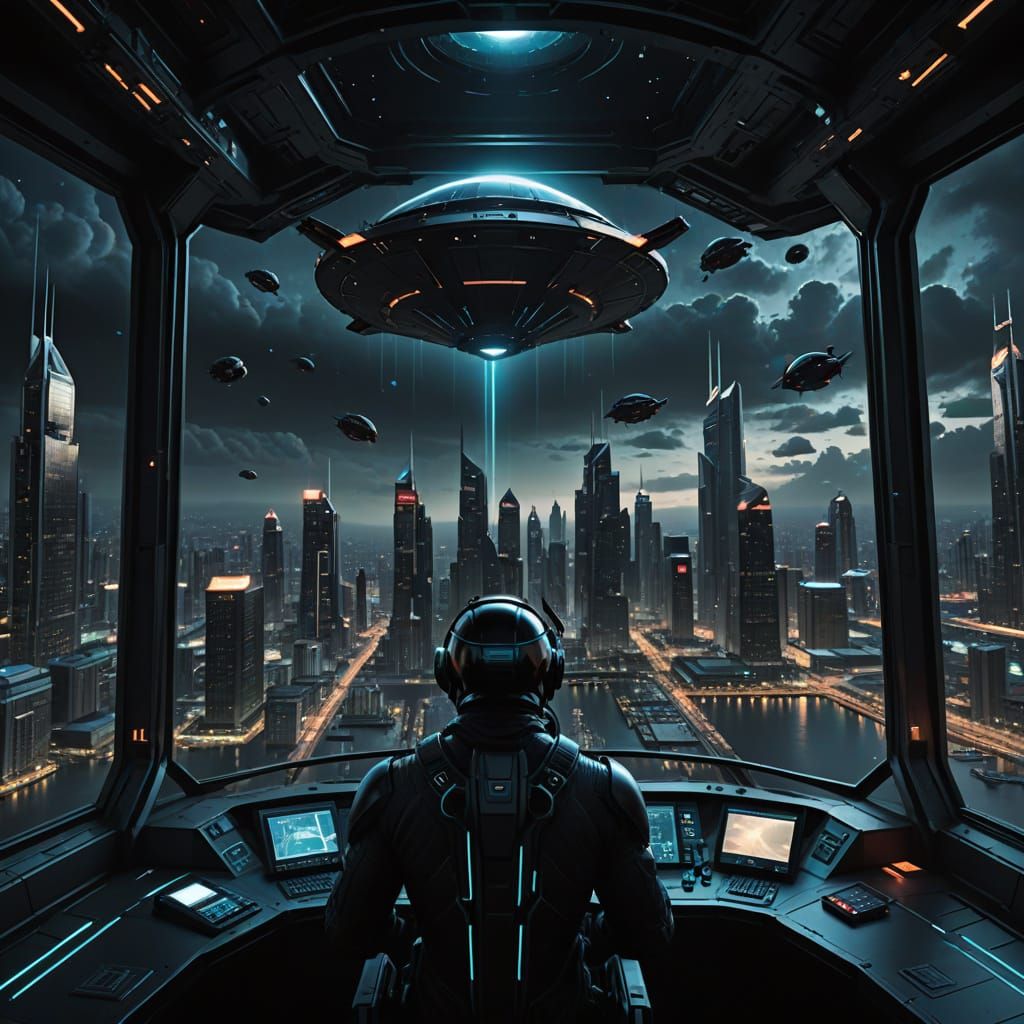 TR-3B Black Manta Glides Silently Above City