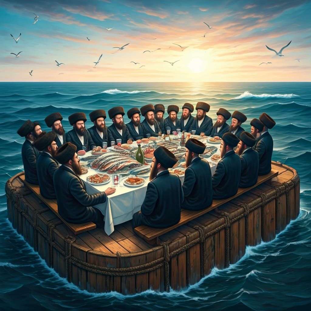 Hasidic Celebration on a Gigantic Sea Raft