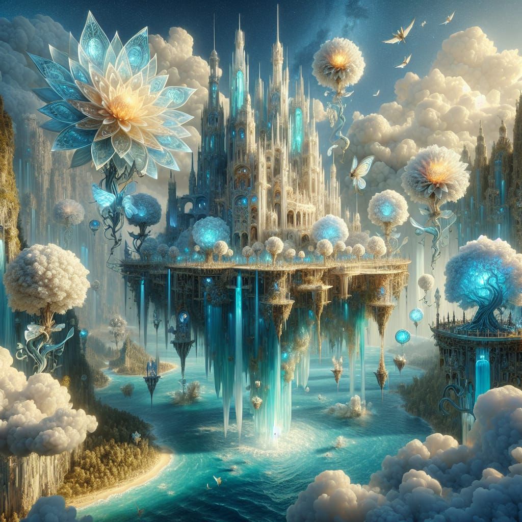 Ethereal Gothic Utopia with Glass Winged Creatures and Cryst...