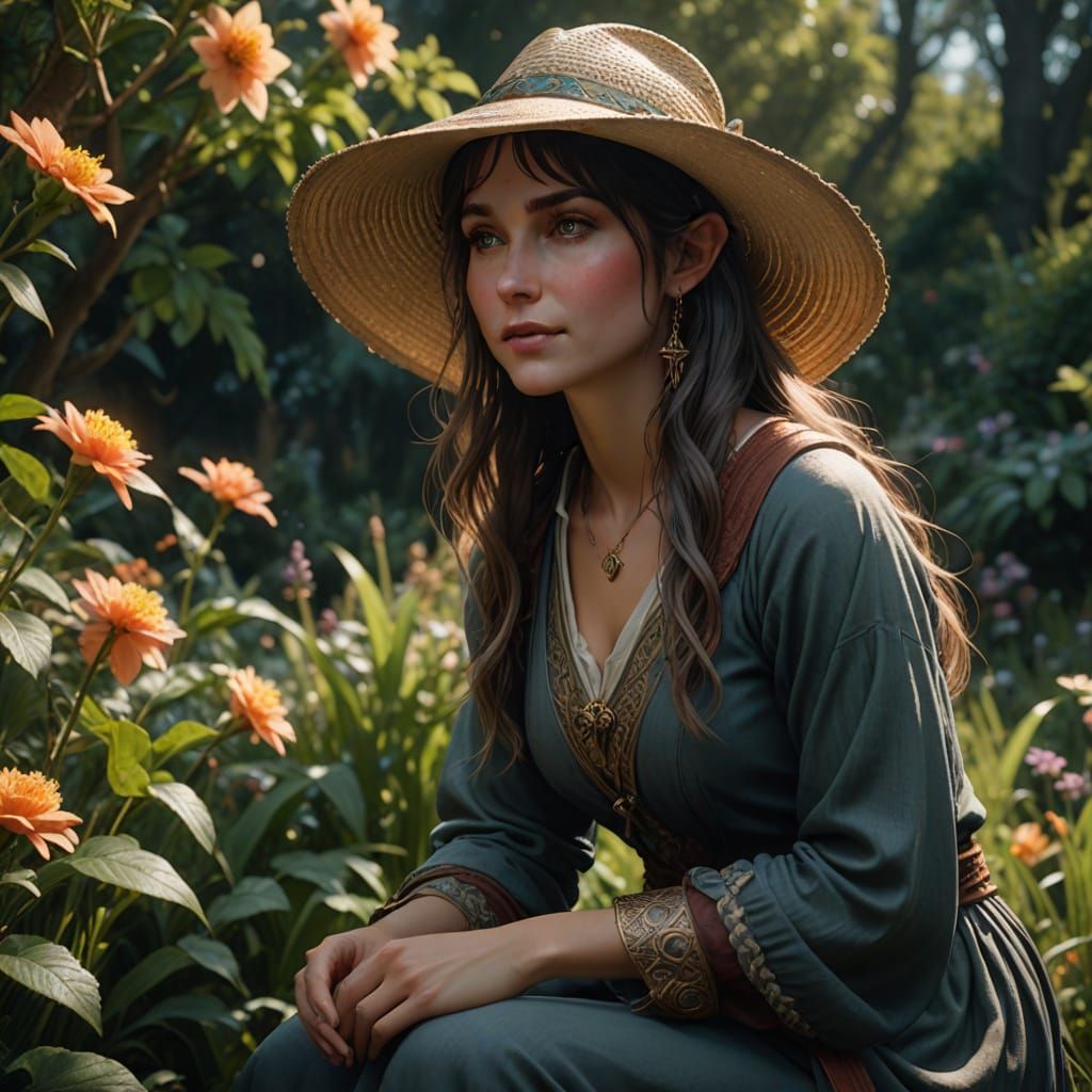 Elven Woman in Garden Serenity