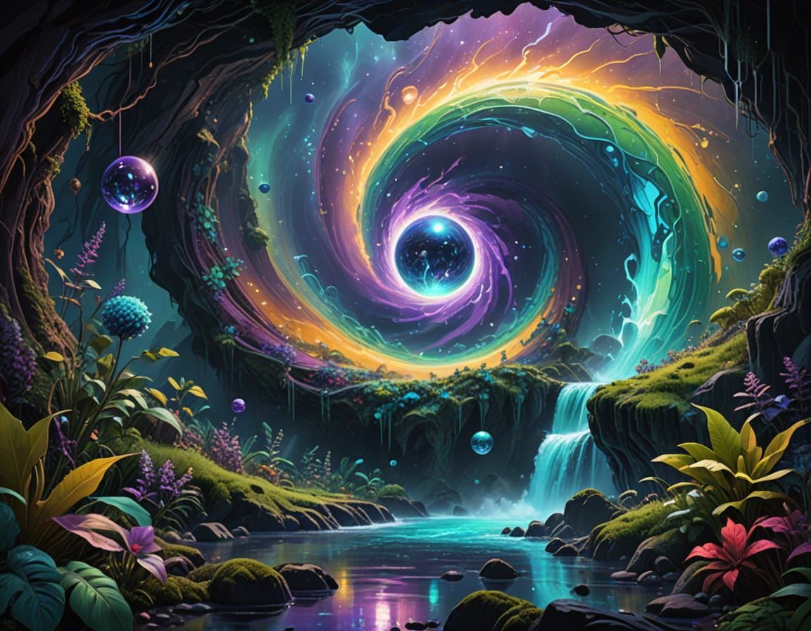 Ethereal Cosmic Being Unfolds from Vortex in Vibrant, Irides...
