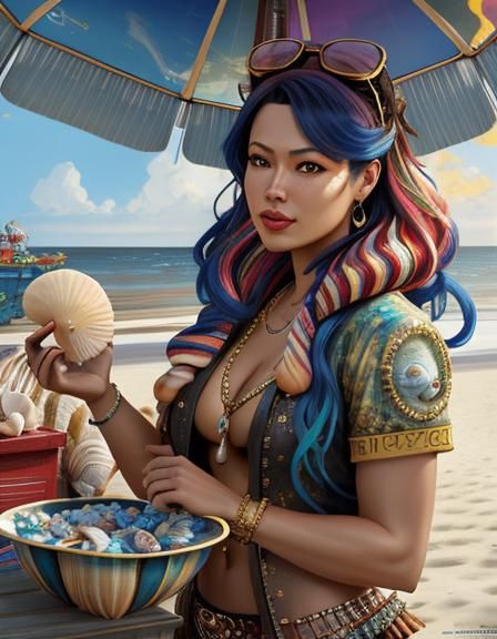 Seashell Seller: A Hyperrealistic Beachfront Masterpiece