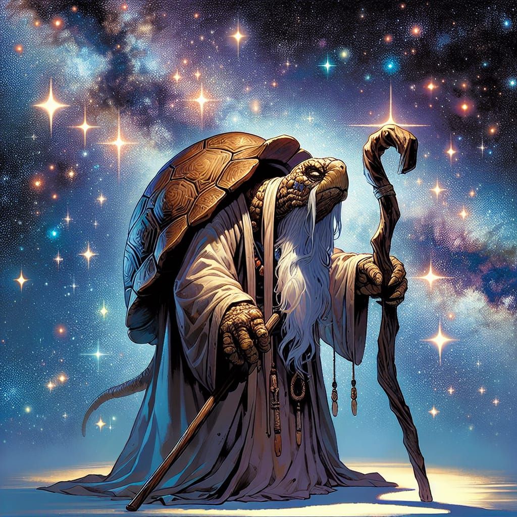 Tortle Cleric Astronomer Gazing at Starry Sky
