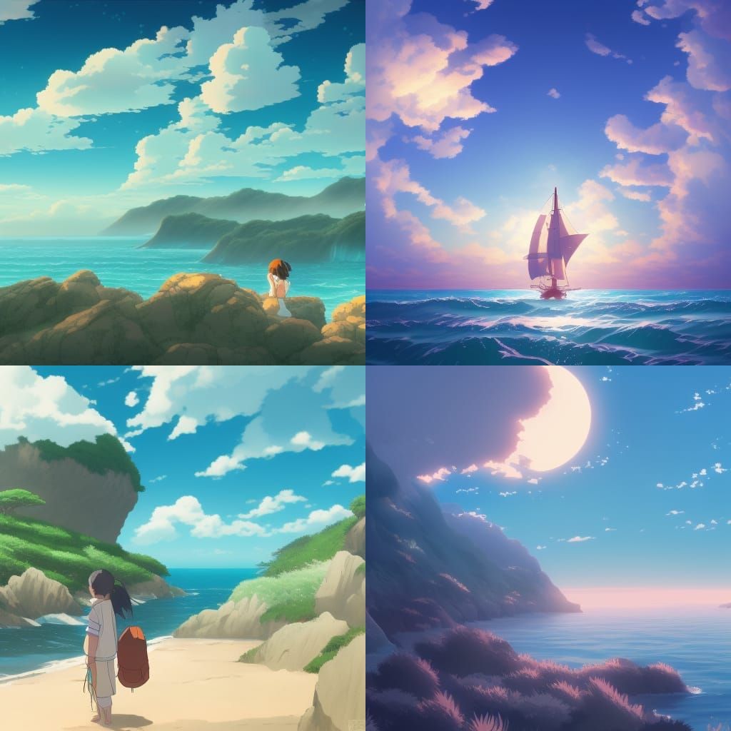 Ocean Scene in Studio Ghibli Anime Style
