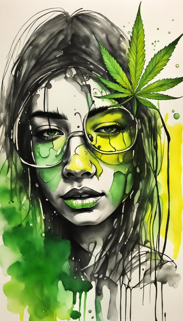 Gritty Sketchbook Drawing of Girl Smoking Cannabis