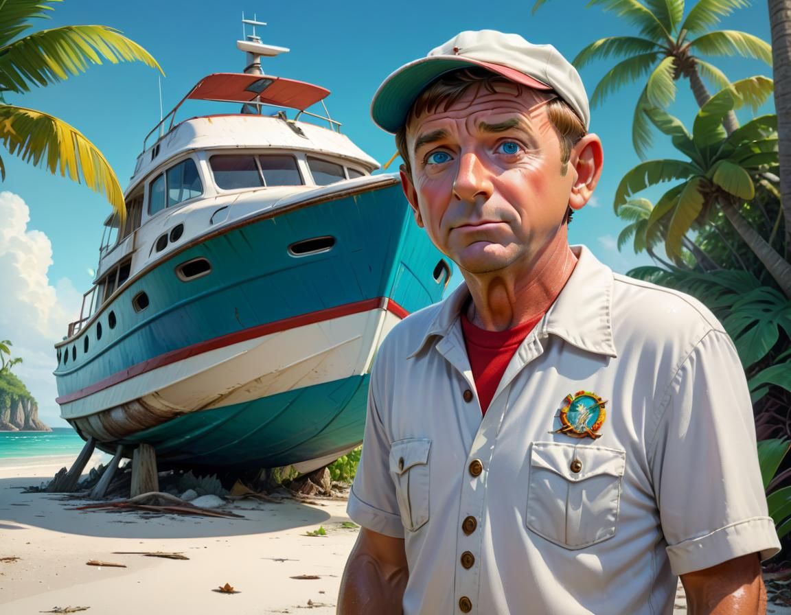 Gilligan and Skipper on Tropical Island, Hyperrealistic Art