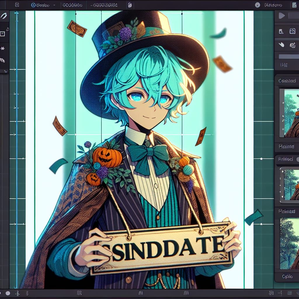 Aqua-Haired Character in Halloween Outfit, Manga Style