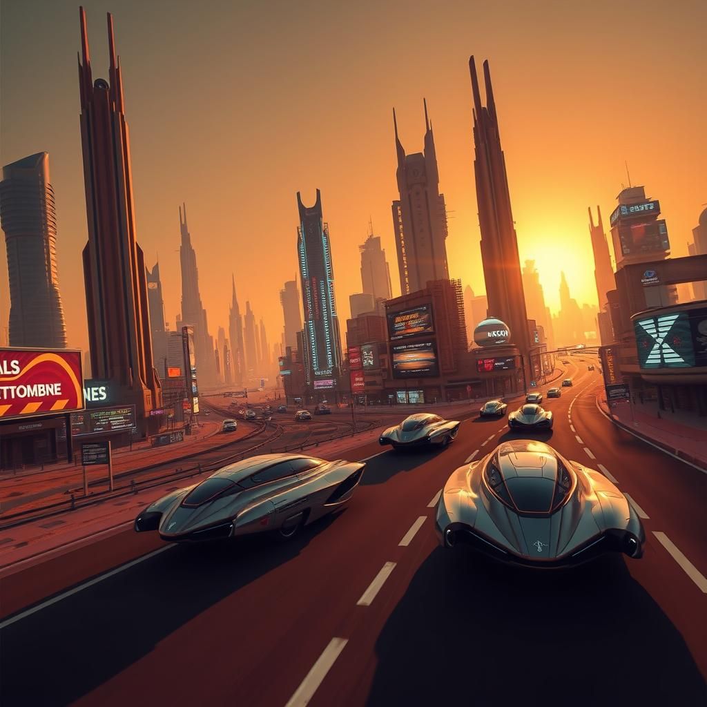 Futuristic Alien City on Mars at Golden Hour