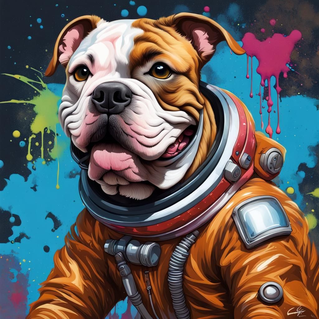 Bulldog Mix in Spacesuit: Graffiti Street Art