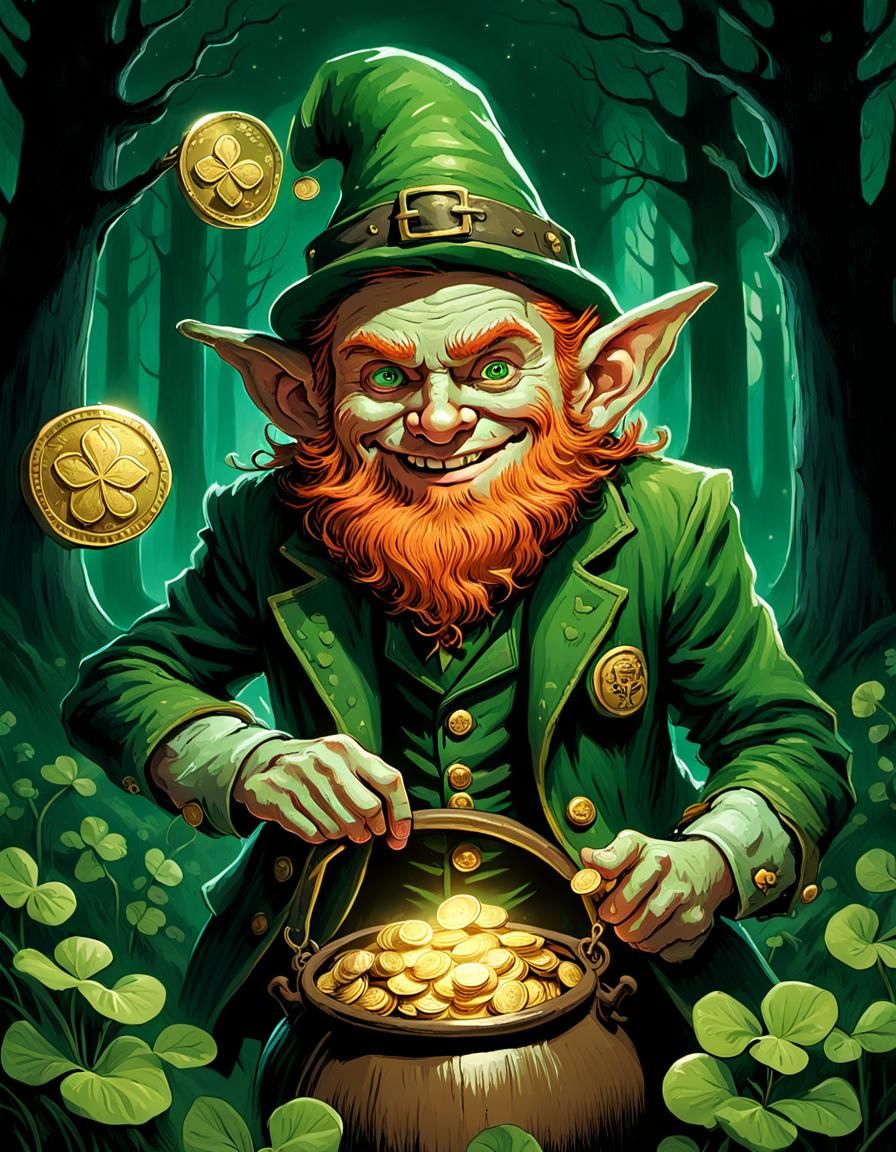 Creepy Evil Leprechaun Portrait in Storybook Style