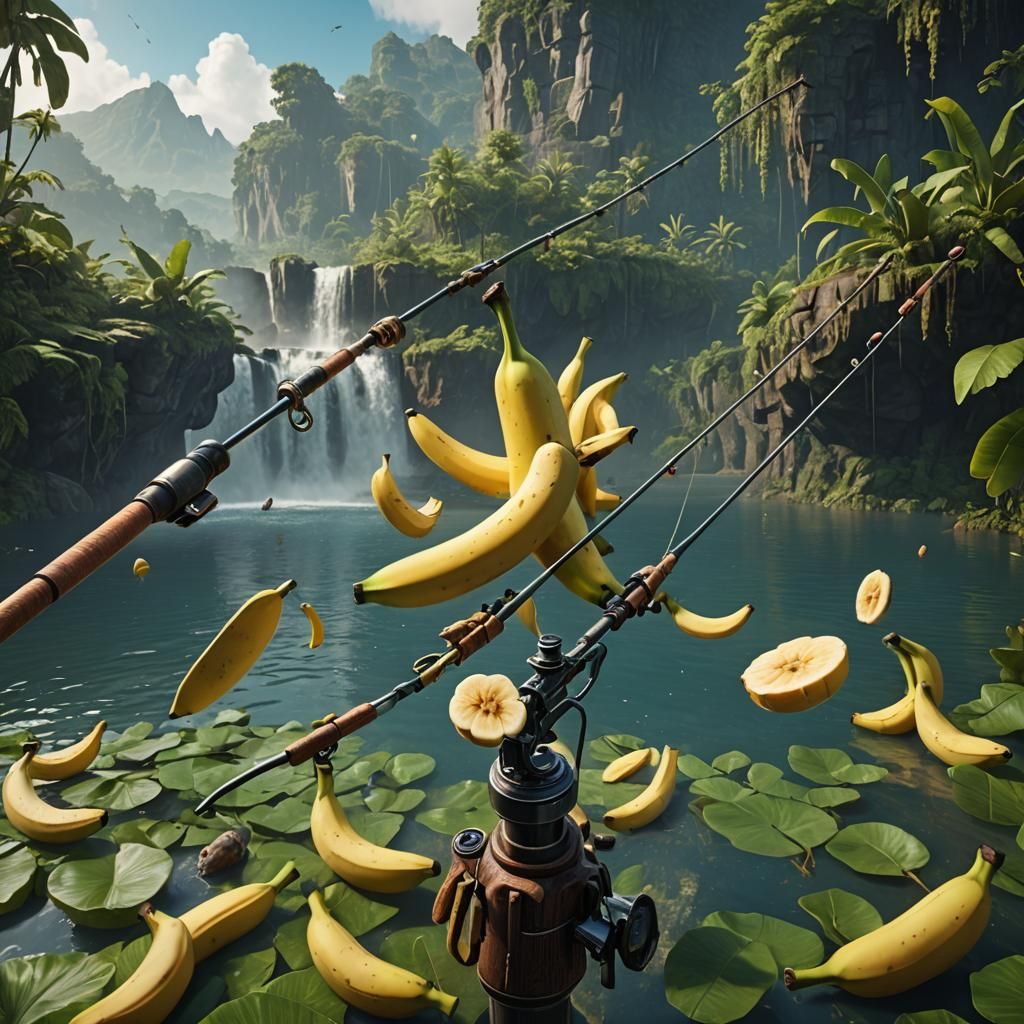 Fishing Rod with Banana Hook in Detailed Matte Painting