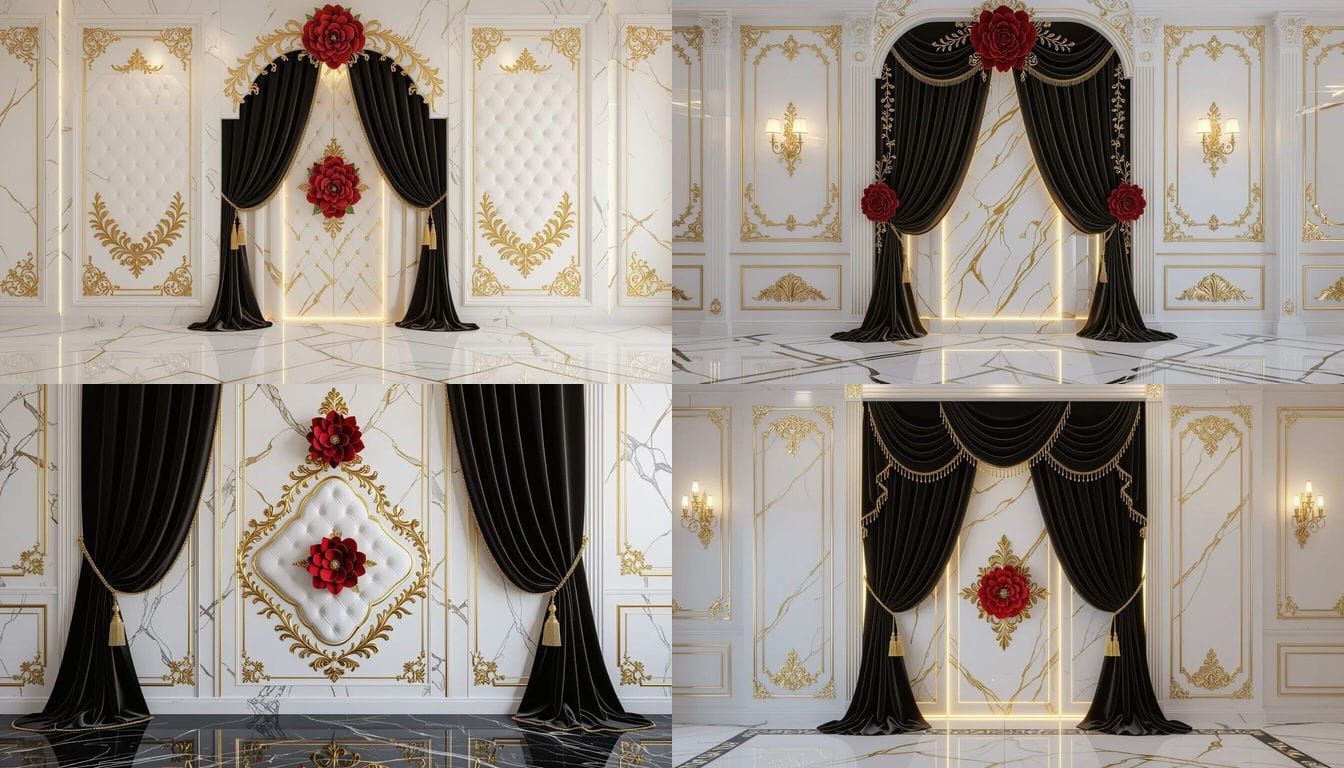 Baroque Wall Panel Design with Marble and Gold Accents