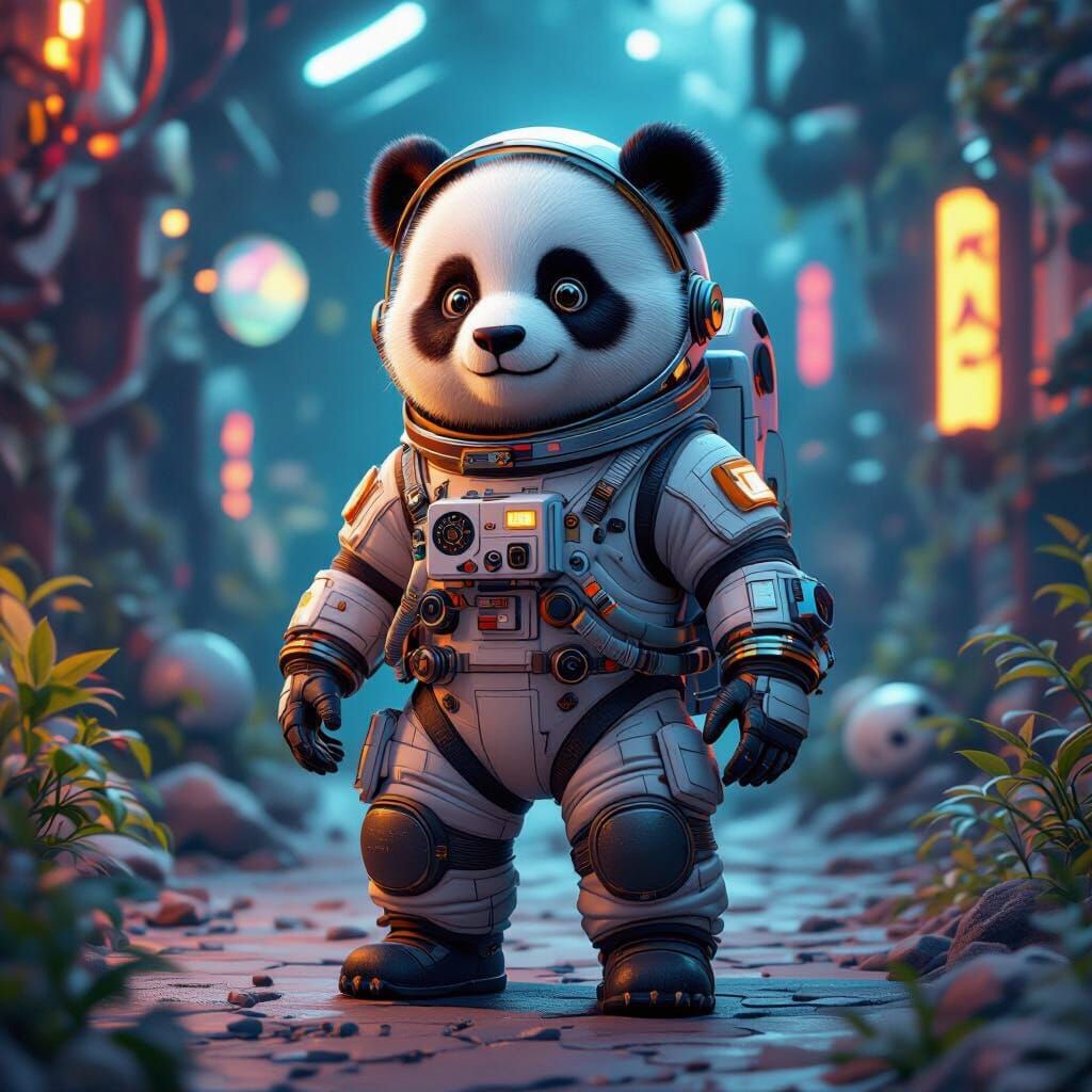 Funky Astronaut Panda in Fantastical Splash Screen