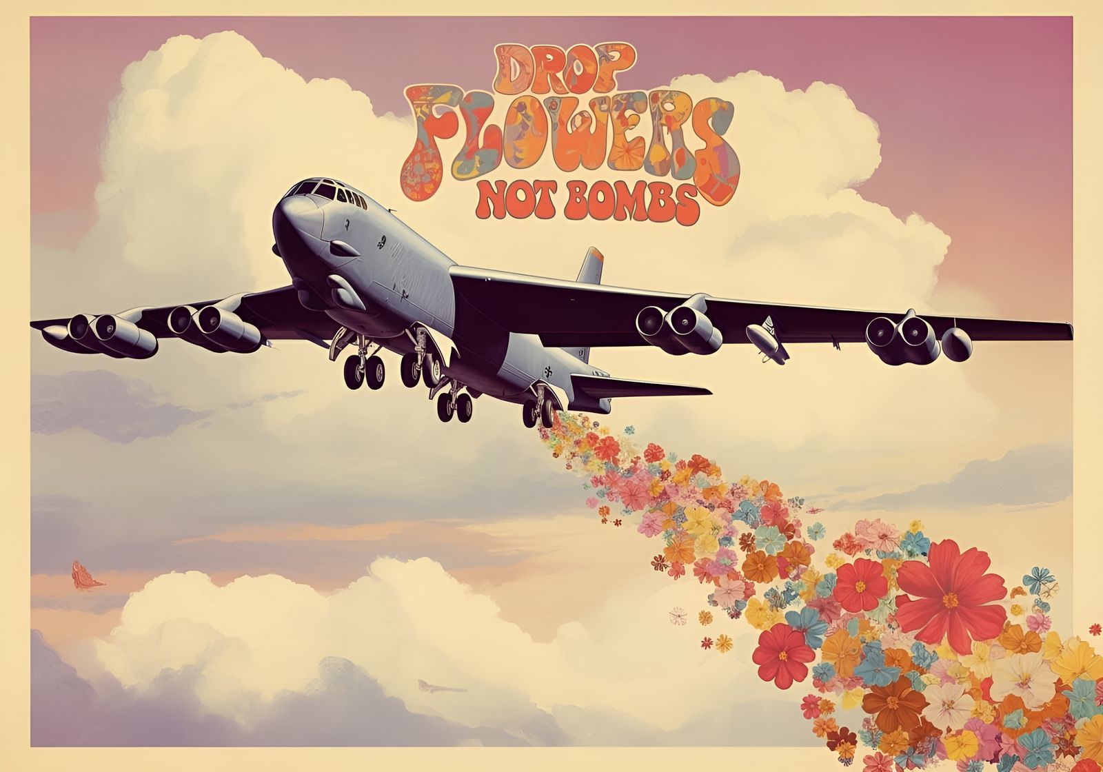 Vibrant Flowers Fill the Sky in Psychedelic Poster Art