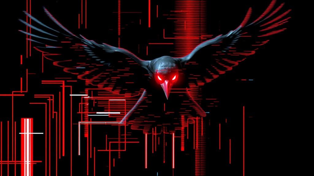 Glitch Art Raven with Red Digital Artifacts