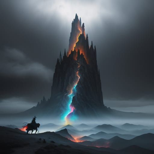 Flaming Unicorn Gallops Through Gothic Mountains with Double...