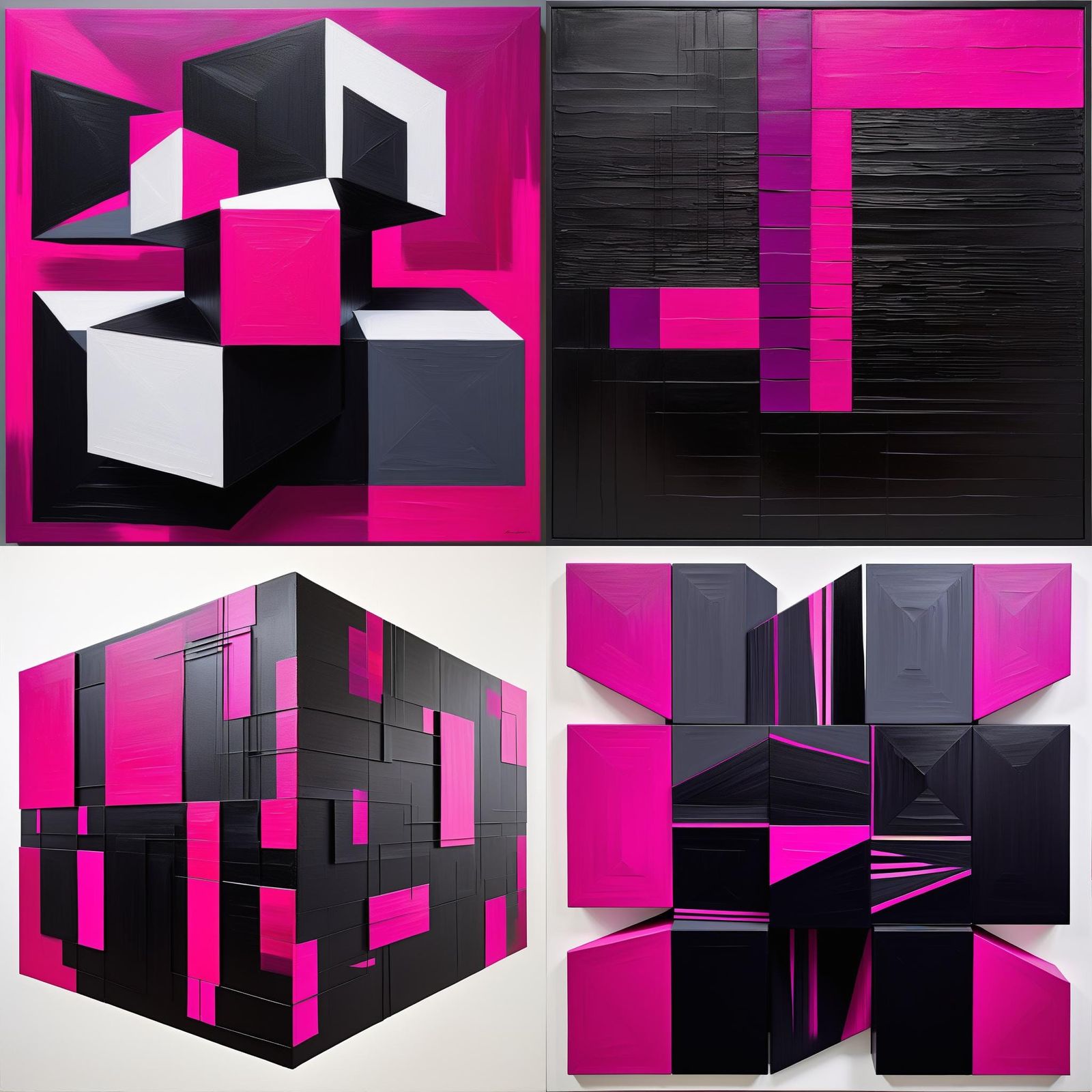 Abstract Geometric Oil Painting in Fuschia Hues