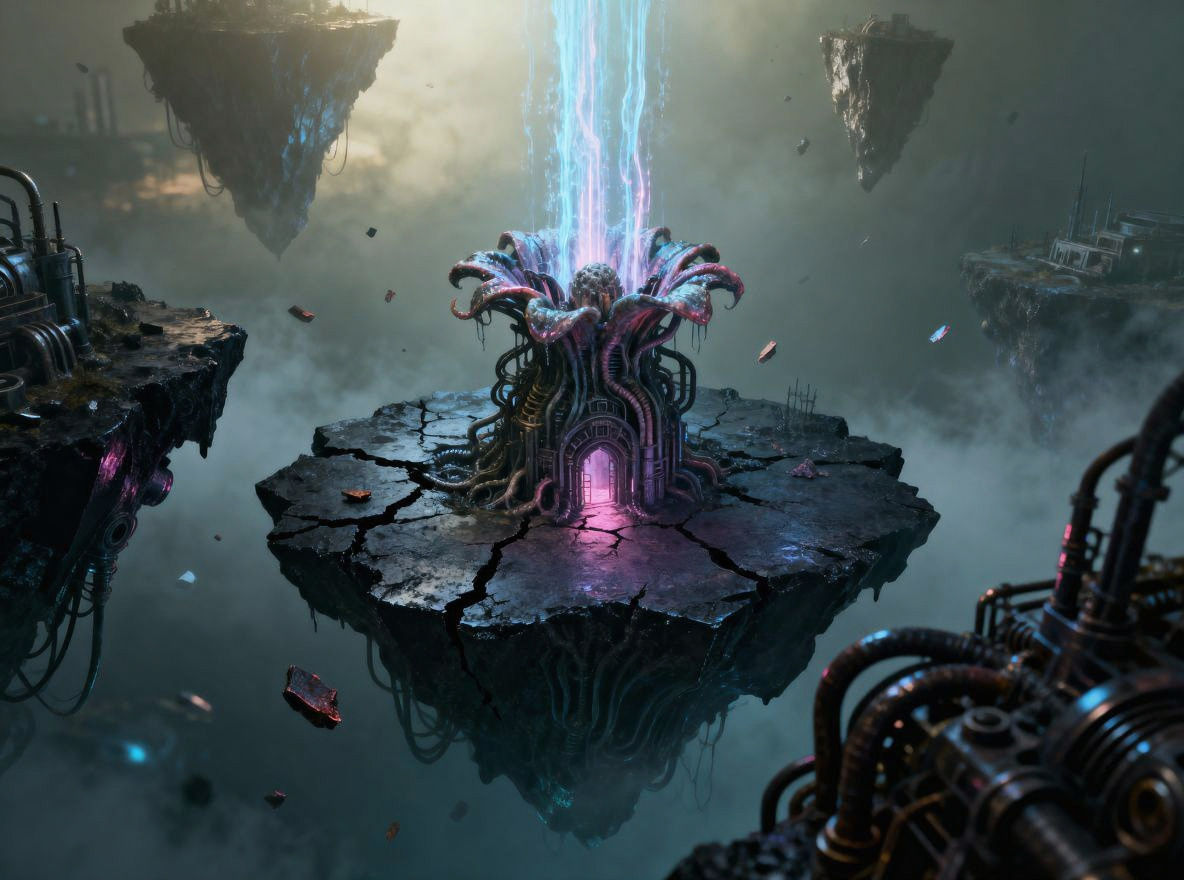 Biomechanical Haunted Prison Blooms on Obsidian Island