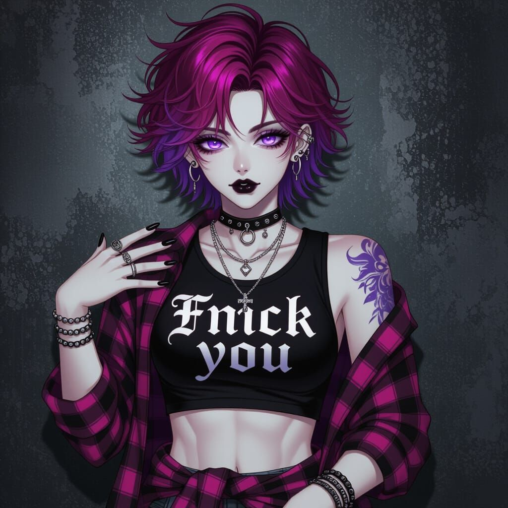 Man with Red Hair, Violet Highlights, and Gothic Makeup