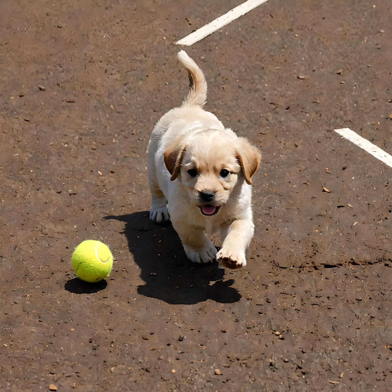 Puppy's Playful Pursuit of Tennis Ball