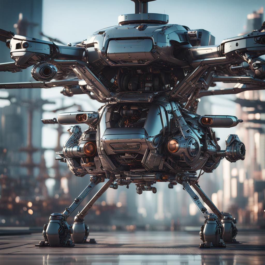 Futuristic Sci-Fi Helicopter with Polished Metal Details