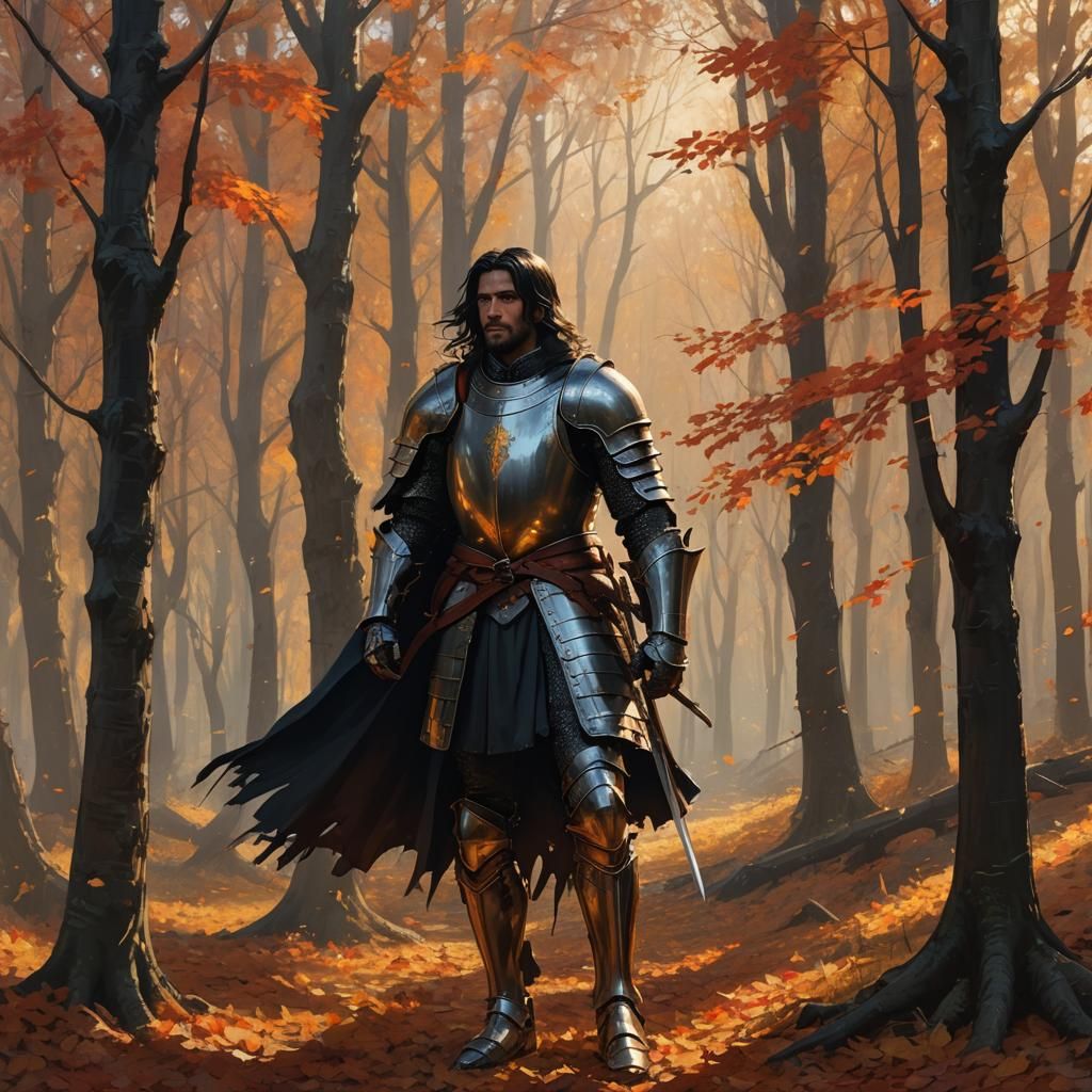 Knight in Autumn Forest, Fantasy Concept Art