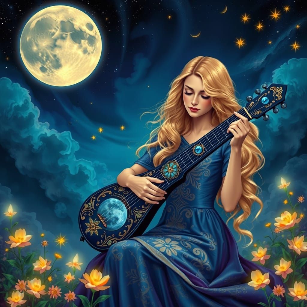 Celestial Musician in Art Nouveau Style