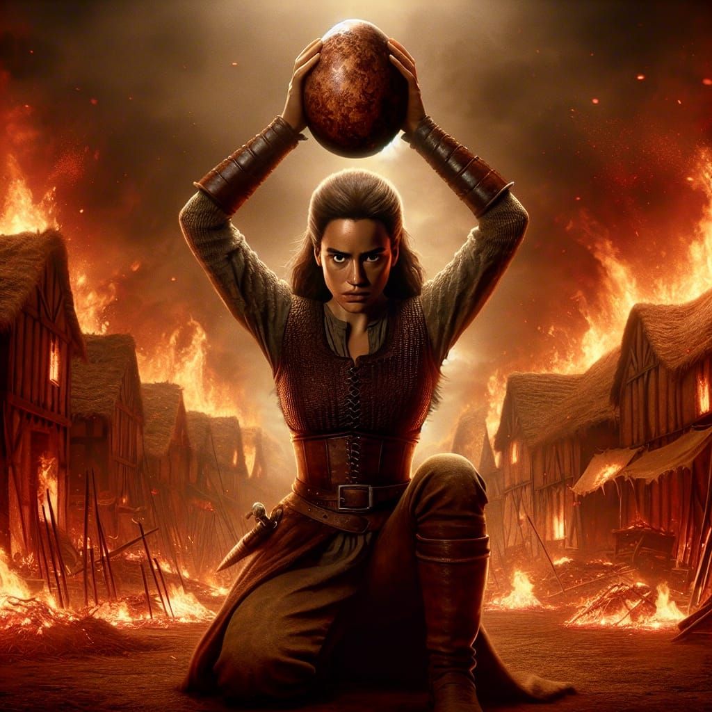 Dragon Slayer About to Smash Dragon Egg