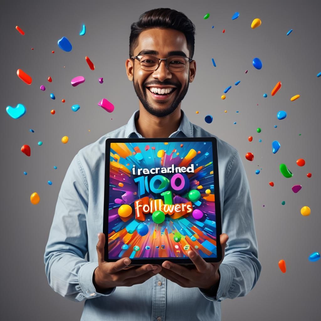 Smiling Person Celebrates Reaching 100 Followers