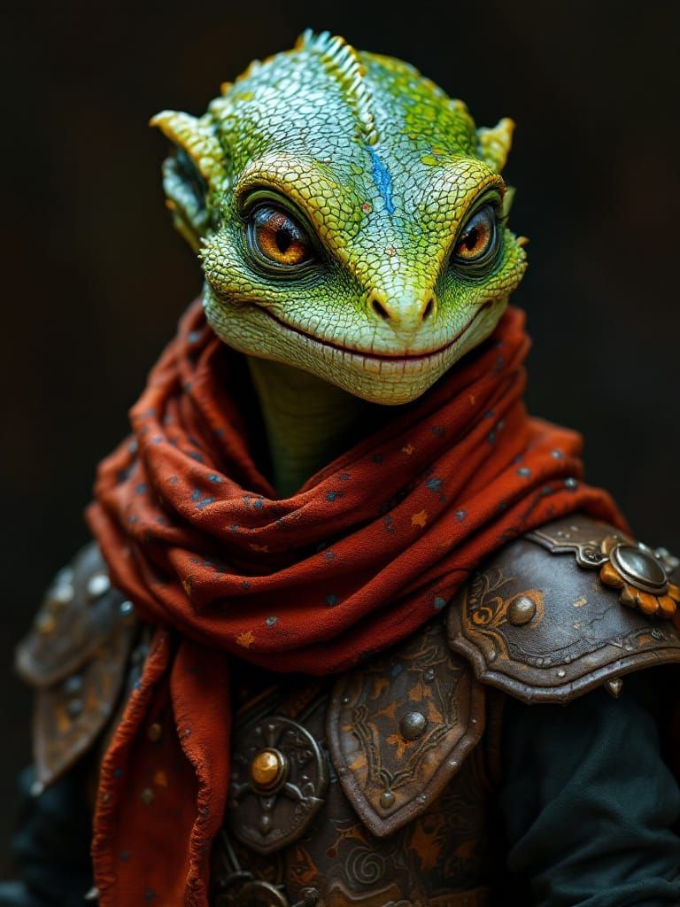 Happy Reptilian Adventurer in Rembrandt Lighting