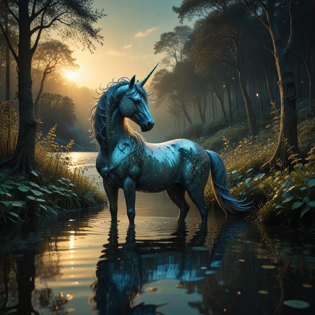 Moonlit Unicorn in Dappled Forest Glade